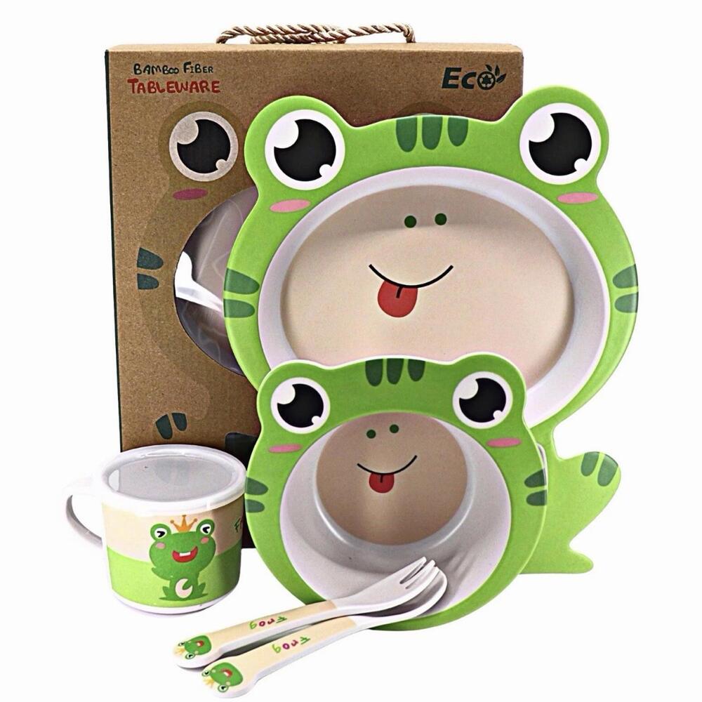 5PCS Children Tableware Set-Five-piece Natural Bamboo Fiber Bowl With Cup Spoon
